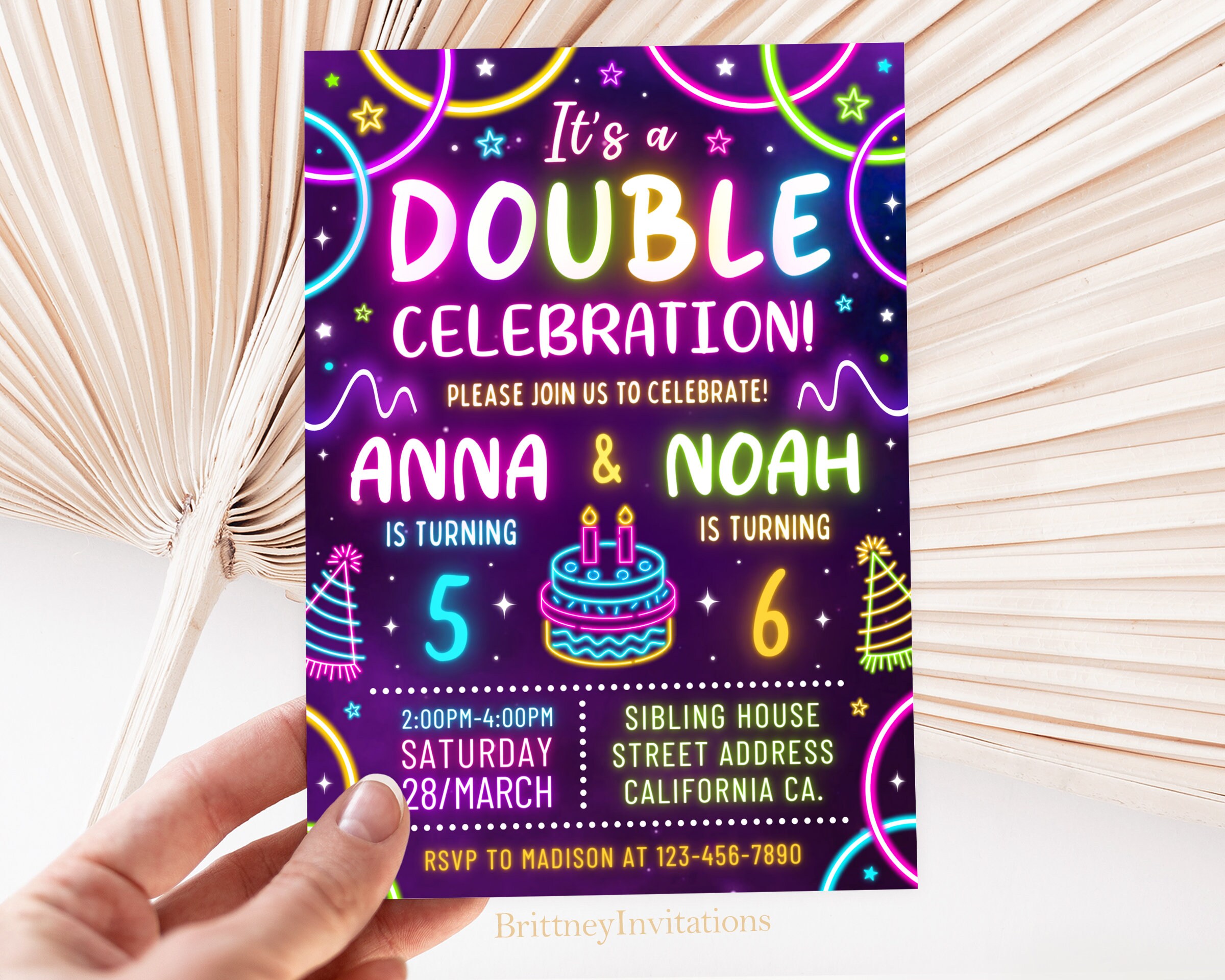 Editable Sibling Birthday Invitation, Double Birthday Invitation