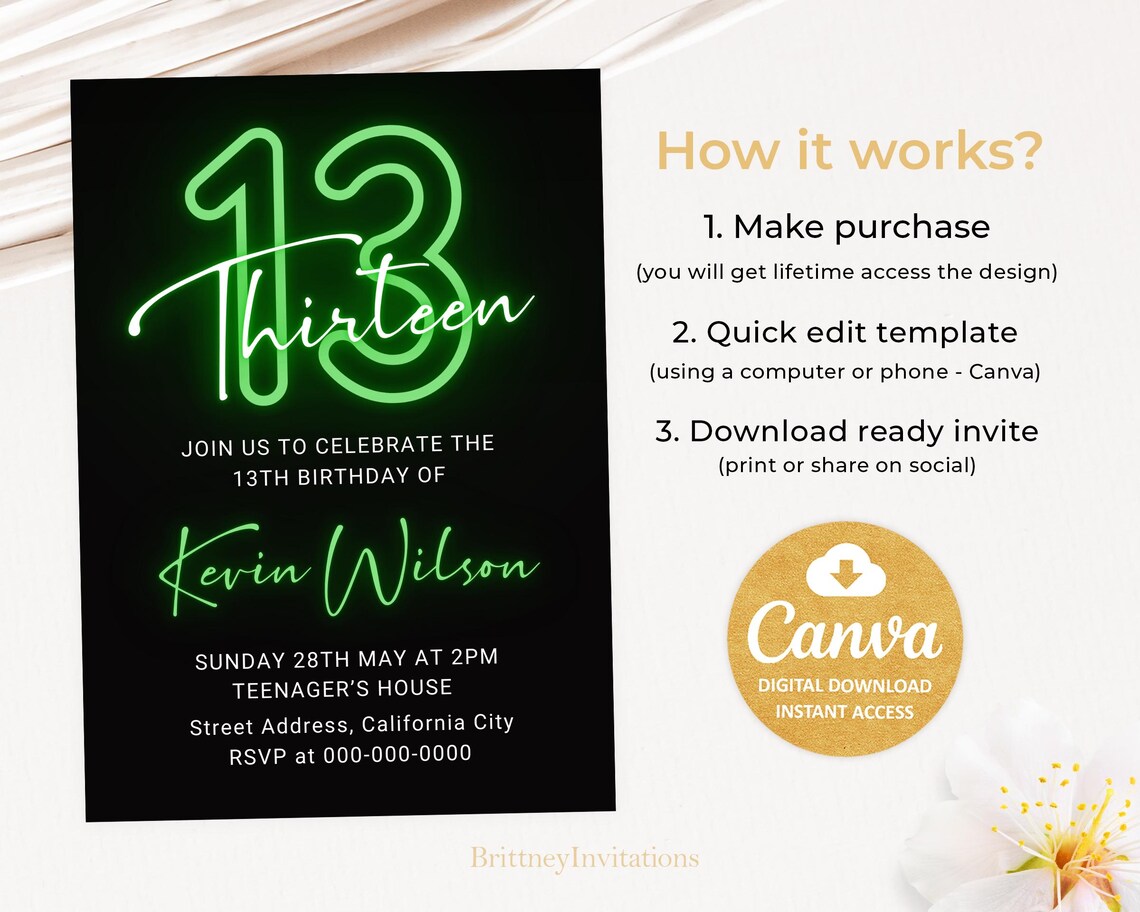 13th Birthday Invitation, 13th Boy Birthday Invitation, Official ...