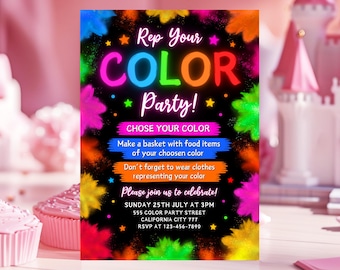 Color Party Invitation, Colour Splash Party Invitations, Coloring Invite,  5x7 Invites