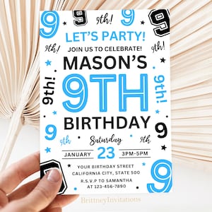 Boy 9th Birthday Invitation, 9th Birthday Invitation, Boy 9th Birthday Invite, 5x7 Invites