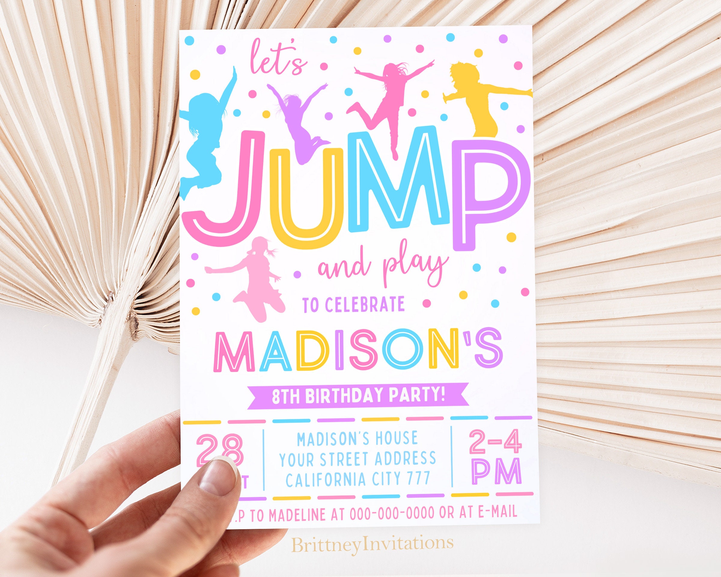 Editable Jump Birthday Invitation, Jump Invitation, Trampoline Birthday ...