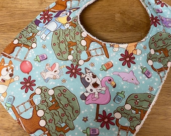 Bluey Inspired  - Infant or Toddler Bib - terry cloth - adjustable snaps
