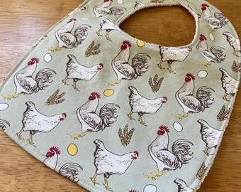 Vintage Chickens - Infant or Toddler Bib - terry cloth - adjustable snaps