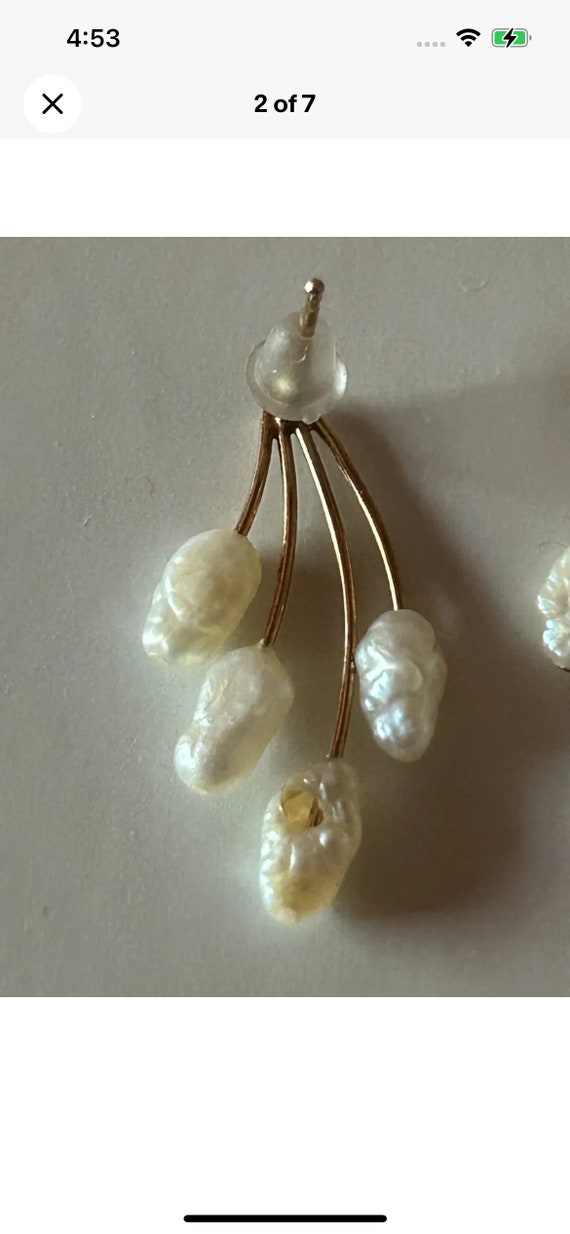 14K Gold Flaired Natural Freshwater Pearl Earrings - image 2