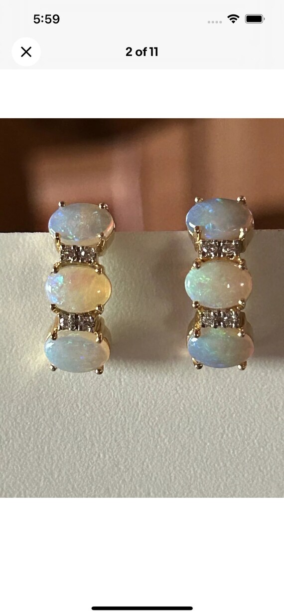 Stunning 14k Australian Opal & Diamond Earrings