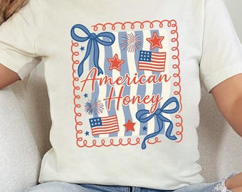 Amerikanischer Honig 4. von Juli T-Shirt, Coquette USA-Flaggen-T-Stück