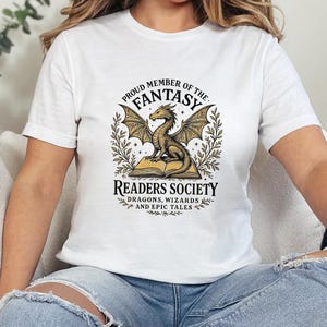 Fantasy readers society tshirt Bookish merch Book lover shirt Girly gift Reading tee Reader gift Cute graphic dragon shirt Bookworm top