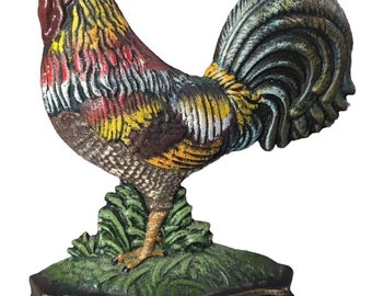 Vintage Cast Iron Rooster Doorstop  12.5" TALL x 10" Wide