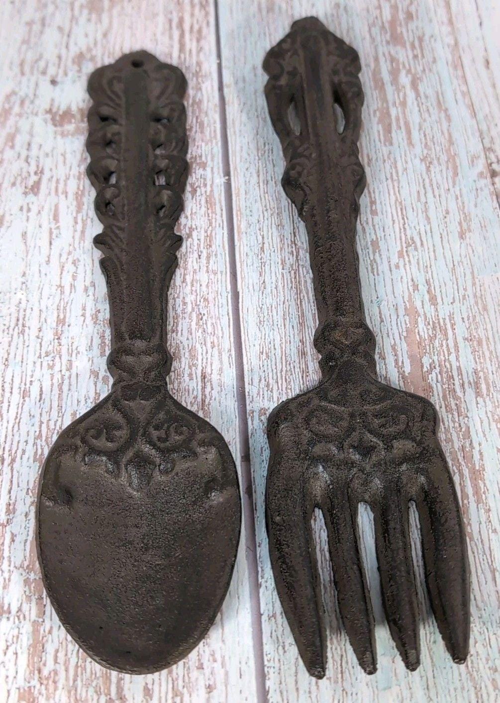 Rustic Table Fork Vintage Cast Iron Shabby Chic Fork and Spoon Rustic Wall Hang Decor - Etsy
