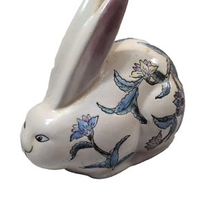 Vintage Easter Bunny Figurine Spring Pastel Flowers Porcelain Rabbit