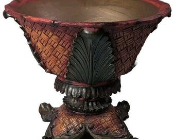 Rare  Exotic Artisan Ornate Footed Fruit Bowl  Pottery Centerpiece Heavy 4.4 lbs