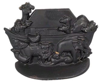 Rare Vintage Midwest Cast Iron Doorstop Noahs Ark 10" x 7" Heavy 6.2 lbs Marked