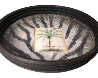 Heavy Terracotta Serving Bowl 13.9" Marked LYON Animal Palm Tree