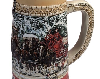 Vintage 1988 Budweiser Holiday Beer Stein Mug Clydesdales Collectors Series