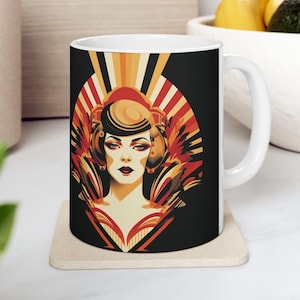 Flapper Ceramic Mug, Vintage Retro Art Deco Tea Cup, Coffee Mug Gift for Her, 1920s Gatsby Inspired Kitchen Decor, Great Gatsby Party Favor