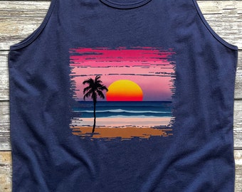 Sunset on the Beach Tank Top, Beach Tank Tops, Men's Tanks, Women's Tanks, Beach shirts, Retro Beach, summer shirts, casual shirts