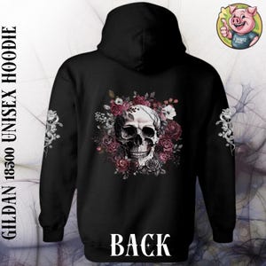 Gothic Skulls and Roses Unisex Hooded Sweatshirt, Dark Academia Apparel, Skull Dark Art Clothing, Gifts for Goths, Goth Plus Size Sweatshirt