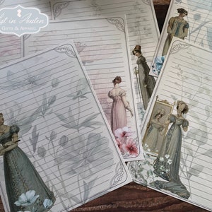 Jane Austen Regency Damen Briefpapier, liniertes Papier, Sofortiger digitaler Download, Briefpapier, Briefpapier Set, PDF- und JPG-Dateien