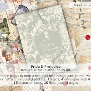 Jane Austen&#39;s Pride and Prejudice Deluxe Folio and Junk Journal Kit, Printable, Ephemera, Digital Download, Scrapbooking, A4, Cottagecore