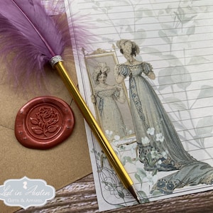Jane Austen Regency Ladies Writing Set, Lined paper, envelopes, wax seals, ball point feather pen, stationery letter writing set, pen pal