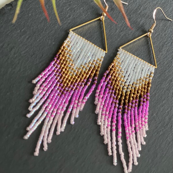 Fringe Earrings Pink Ombre Gift for Her