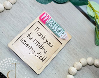 Teacher Appreciation Gift, Sticky Note Holder, End of School Year Teacher Gift Sticky Note Pad