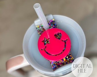Smiley Face Stanley Topper SVG file, Digital File, Glowforge Cut File, 40oz Tumbler Topper Cut File, Acrylic Name Plate SVG FILE