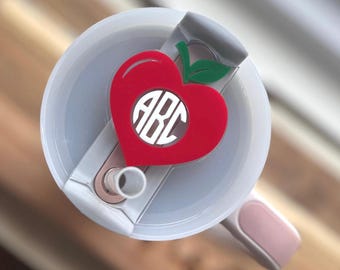 Teacher Stanley Topper, Personalized Heart Apple Topper 40oz/30oz, Teacher Appreciation Gift, Acrylic Name Plate, Custom Gift for Educators