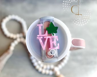 LOVE Ivy Leaf Stanley Tumbler Name Plate, Gift for her, Name Plate Topper 40oz/30oz Tumbler, Acrylic Name Plate, AKA, J15