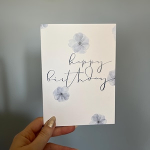 Carte d'anniversaire florale bleue - 5 x 7 avec enveloppe