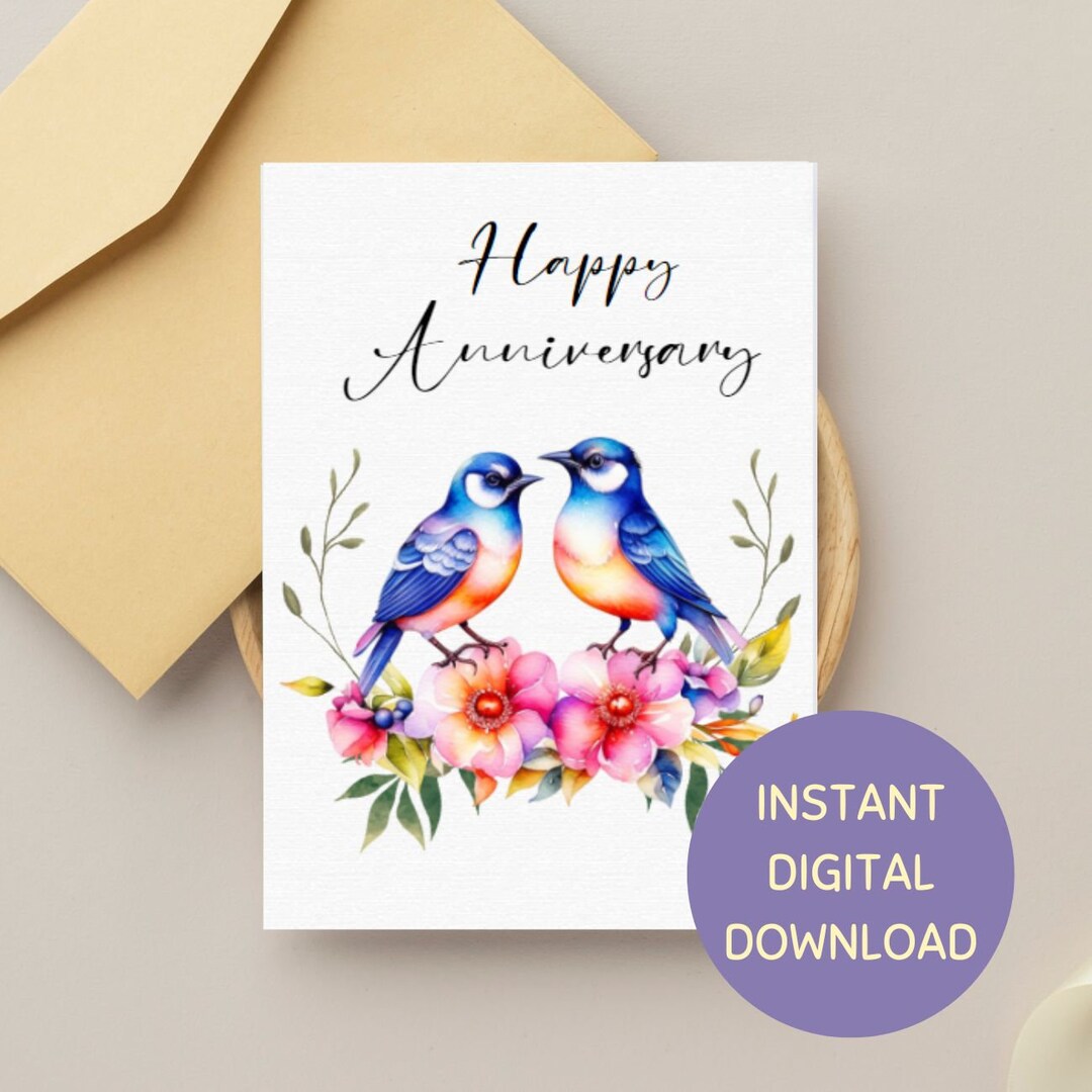 Happy Anniversary Love Birds Card - Etsy