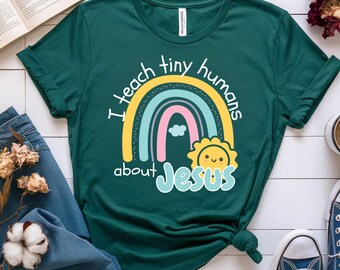 I teach tiny humans about JESUS - Sunshine Rainbow - png svg for DTF shirts, cards, and other prints; Christian Inspirational Gifts
