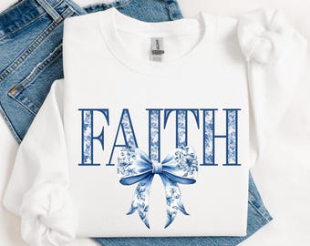 Bundle: Blue toile coquette WWJD and FAITH sublimation png SVG dTF - 2 shirt designs