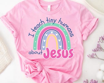 I teach tiny humans about JESUS - Hearts Stars Rainbow - png svg for DTF shirts, cards, and other prints; Christian Inspirational Gifts