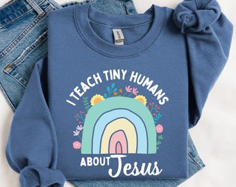 I teach tiny humans about JESUS - Floral Rainbow - png svg for DTF shirts, cards, and other prints; Christian Inspirational Gifts