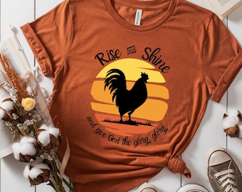 Rise & Shine Glory Glory - Spring Rooster Sunrise - png svg for DTF shirts, cards, and other prints; Christian Inspirational Gifts