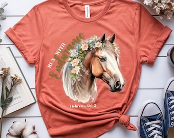 Run with endurance - Floral Horse sublimation design - png svg for DTF shirts, cards, and other prints; Christian Inspirational Gifts