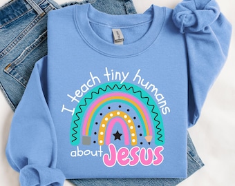 I teach tiny humans about JESUS - Funky Rainbow - png svg for DTF shirts, cards, and other prints; Christian Inspirational Gifts