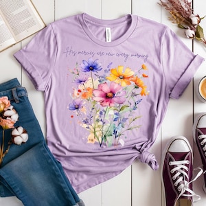 Suas misericórdias são novas - Flores silvestres da primavera - png svg para camisetas DTF, cartões e outras impressões; Presentes inspiradores cristãos