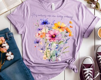 His Mercies are New - Spring Wildflowers - png svg for DTF shirts, cards, and other prints; Christian Inspirational Gifts