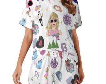 Printed Loungewear Set: Henley Top and Shorts