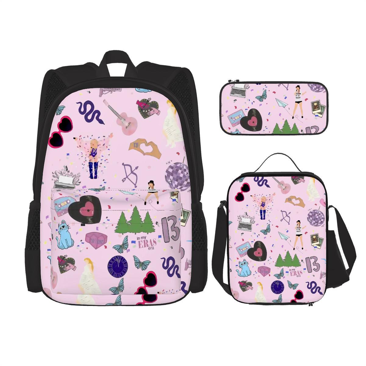 Trendy Print 3-Piece Bag Set: Oxford Backpack, Lunch Bag & Pencil Pouch