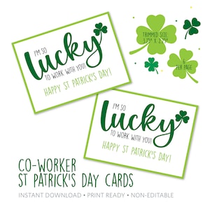 Ik ben zo gelukkig om met je samen te werken! St Patrick's Day afdrukbare kaarten, afdrukbare kaarten voor collega's, St Patty's digitale download