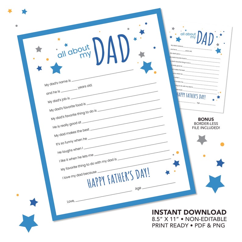 Father's Day Printable // Father's Day Questions // Printable ...