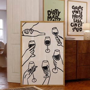 Esthetisch keukendecor | Leuke kookkunst keuken dineren | Barwagen afdrukken poster | Digitaal | Moderne appartement muurprint | Proost handen