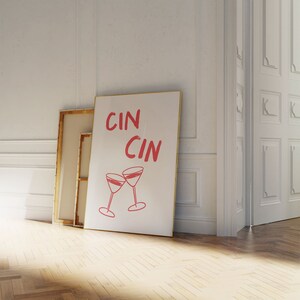 CIN CIN | Estetyczna dekoracja baru kuchennego | Uroczy wózek barowy | Modna sztuka ścienna | Czerwony wydruk artystyczny | Cyfrowy | Nowoczesny wystrój ściany mieszkania