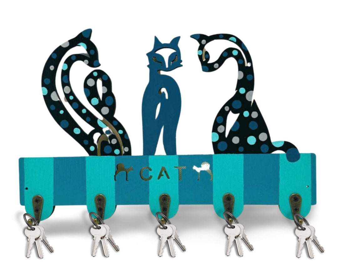 Handmade Wooden Cat Wall Key Holder Entryway Hook Hanger Etsy