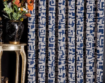 Luxury Gray Geometric Textured Curtain Drapes for Livingroom
