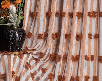 Tende trasparenti in lino bianco terracotta con nappe, tende boho testurizzate per il soggiorno
