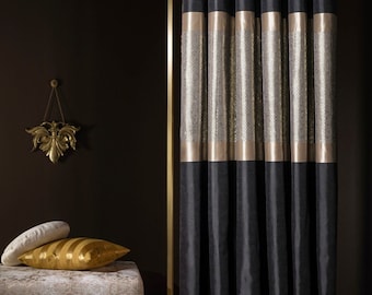 Luxury Black & Gold Striped Curtains: Modern Living Room Drapes